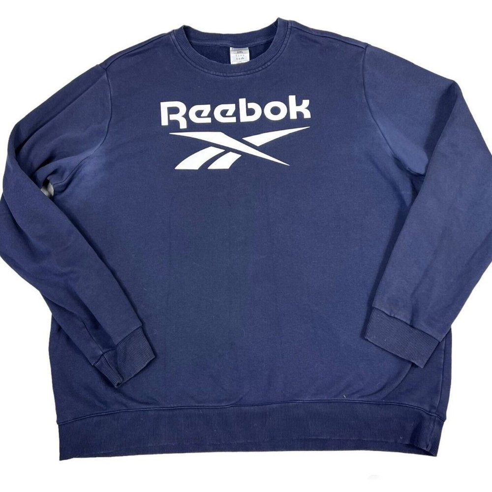 Reebok Identity Big Logo Crewneck Sweatshirt Mens Size 2XL Navy Blue Retro Style
